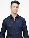 Cotton Rich Floral Print Spread Collar Shirt
