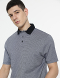 Pure Cotton Self Design Polo T-Shirt