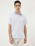 Pure Cotton Micro Print Polo Neck T-Shirt