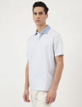 Pure Cotton Micro Print Polo Neck T-Shirt