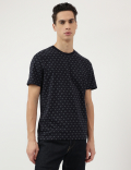 Cotton Rich Micro Print Round Neck T-Shirt
