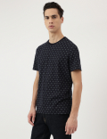 Cotton Rich Micro Print Round Neck T-Shirt