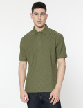 Cotton Rich Self Design Polo T-Shirt