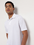 Pure Cotton Textured Polo Neck T-Shirt