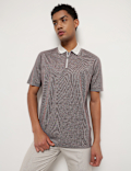 Pure Cotton Geometric Polo Neck T-Shirt