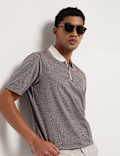 Pure Cotton Geometric Polo Neck T-Shirt