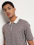 Pure Cotton Geometric Polo Neck T-Shirt