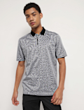 Pure Cotton Geometric Polo Neck T-Shirt