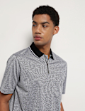 Pure Cotton Geometric Polo Neck T-Shirt