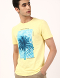 Cotton Slub Tee with Palm Tree Print