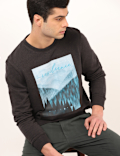 Pure Cotton Graphic Round Neck Sweatshirt