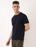 Pure Cotton Plain Mandarin Collar T-shirt