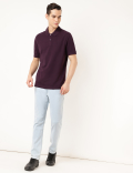 Pure Cotton Textured Polo Collar T-shirt