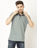 Pure Cotton Printed Polo Neck T-Shirt