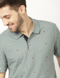 Pure Cotton Printed Polo Neck T-Shirt