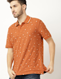 Pure Cotton Printed Polo Neck T-Shirt