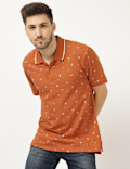 Pure Cotton Printed Polo Neck T-Shirt
