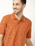 Pure Cotton Printed Polo Neck T-Shirt
