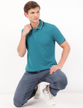 Pure Cotton Striped Polo Neck T-Shirt