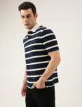 Regular Fit Pure Cotton Stripes Polo Collar Tshirt