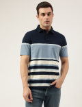 Regular Fit Pure Cotton Stripes Polo Collar Tshirt