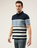 Regular Fit Pure Cotton Stripes Polo Collar Tshirt