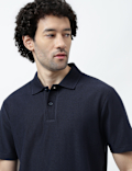 Pure Cotton Knitted Textured Polo T-Shirt