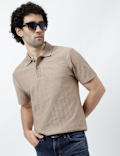 Pure Cotton Knitted Textured Polo T-Shirt
