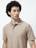 Pure Cotton Knitted Textured Polo T-Shirt