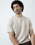 Pure Cotton Textured Crew Neck T-Shirt
