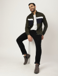 Viscose Mix Colorblock High Neck Jacket