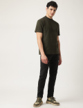 Cotton Mix Ribbed Crew Neck T-Shirt