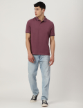 Cotton Striped Spread Collar Polo T-Shirt
