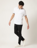 Pure Cotton Striped Polo Neck T-Shirt