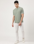 Pure Cotton Striped Ribbed Collar Polo
