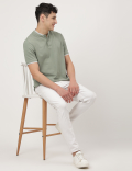 Pure Cotton Striped Ribbed Collar Polo