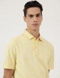 Pure Cotton Leaf Print Polo Neck T-Shirt