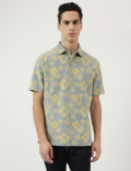 Pure Cotton Floral Print Polo Neck T-Shirt