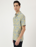 Pure Cotton Floral Print Polo Neck T-Shirt