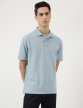 Pure Cotton Embroidered Polo Neck T-Shirt