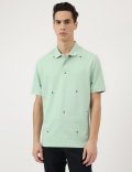 Pure Cotton Embroidered Polo Neck T-Shirt