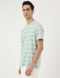 Pure Cotton Stripes Round Neck T-Shirt