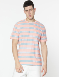 Pure Cotton Stripes Round Neck T-Shirt