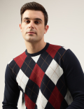 Pure Cotton Argyle Round Neck Jumper