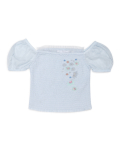 Embroidered Square Neck Tulle Top