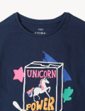 Pure Cotton Unicorn Printed Round Neck Top