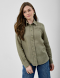 Pure Linen Plain Spread Collar Shirt