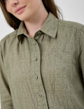 Pure Linen Plain Spread Collar Shirt