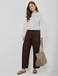 Linen Rich Plain Regular Fit Trousers