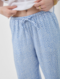 Linen Rich Embroidered Wide Leg Trousers